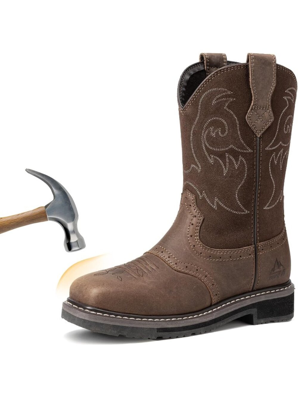 Men's Dark Brown Steel Toe Cowboy Work Boots Western Safety Riding Boots